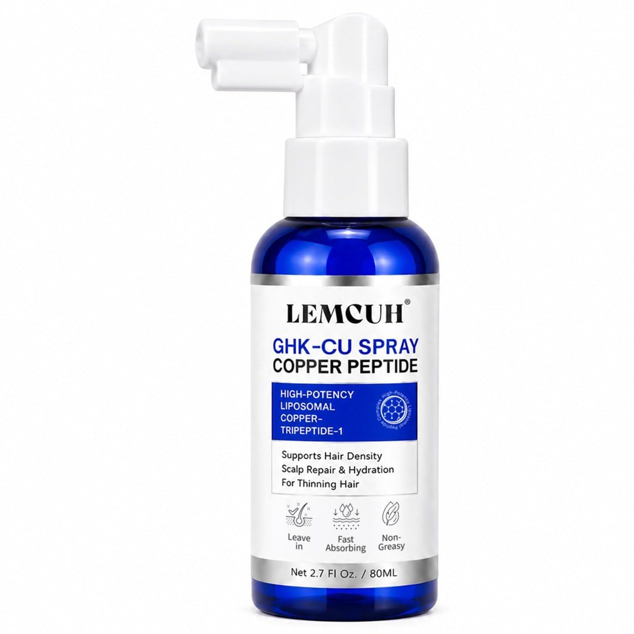 GHK-CU Peptide Hair Serum - Liposomal Copper Peptides for Hair Growth, Multi Peptide Serum for Thinning Hair, Non-Greasy Leave-In Scalp Spray Supports Fuller Hair & Scalp Barrier for Women & Men 80ml
