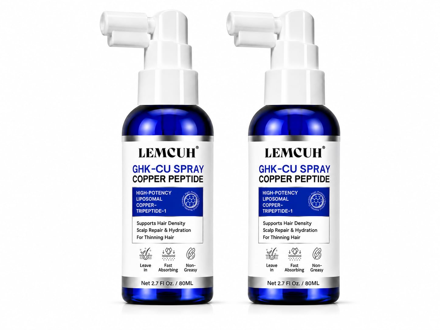 GHK-CU Peptide Hair Serum - Liposomal Copper Peptides for Hair Growth, Multi Peptide Serum for Thinning Hair, Non-Greasy Leave-In Scalp Spray Supports Fuller Hair & Scalp Barrier for Women Men 2 Pack