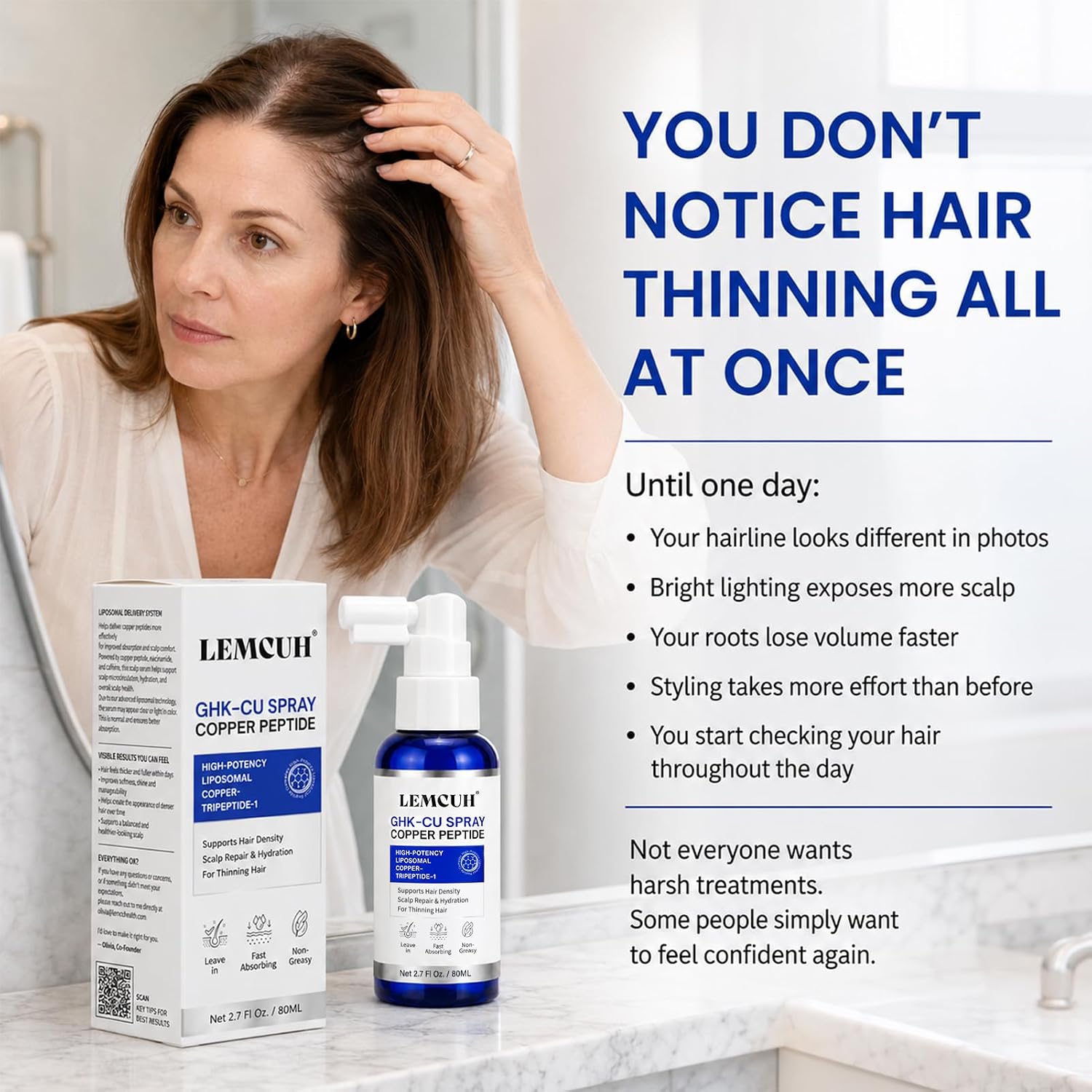GHK-CU Peptide Hair Serum - Liposomal Copper Peptides for Hair Growth, Multi Peptide Serum for Thinning Hair, Non-Greasy Leave-In Scalp Spray Supports Fuller Hair & Scalp Barrier for Women Men 2 Pack
