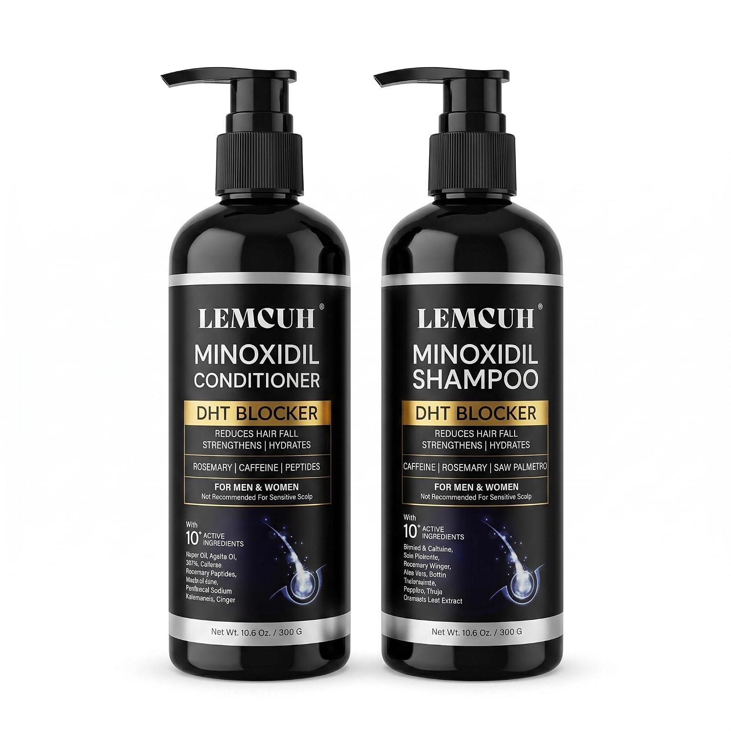 Minoxidil Shampoo and Conditioner Set for Hair Growth – DHT Blocker Shampoo Conditioner Enriched with Biotin, Saw Palmetto & Ginger – Supports Thicker, Fuller Hair, Scalp Care Formula For Men Women