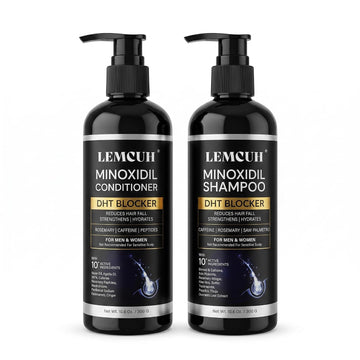 Minoxidil Shampoo and Conditioner Set for Hair Growth – DHT Blocker Shampoo Conditioner Enriched with Biotin, Saw Palmetto & Ginger – Supports Thicker, Fuller Hair, Scalp Care Formula For Men Women