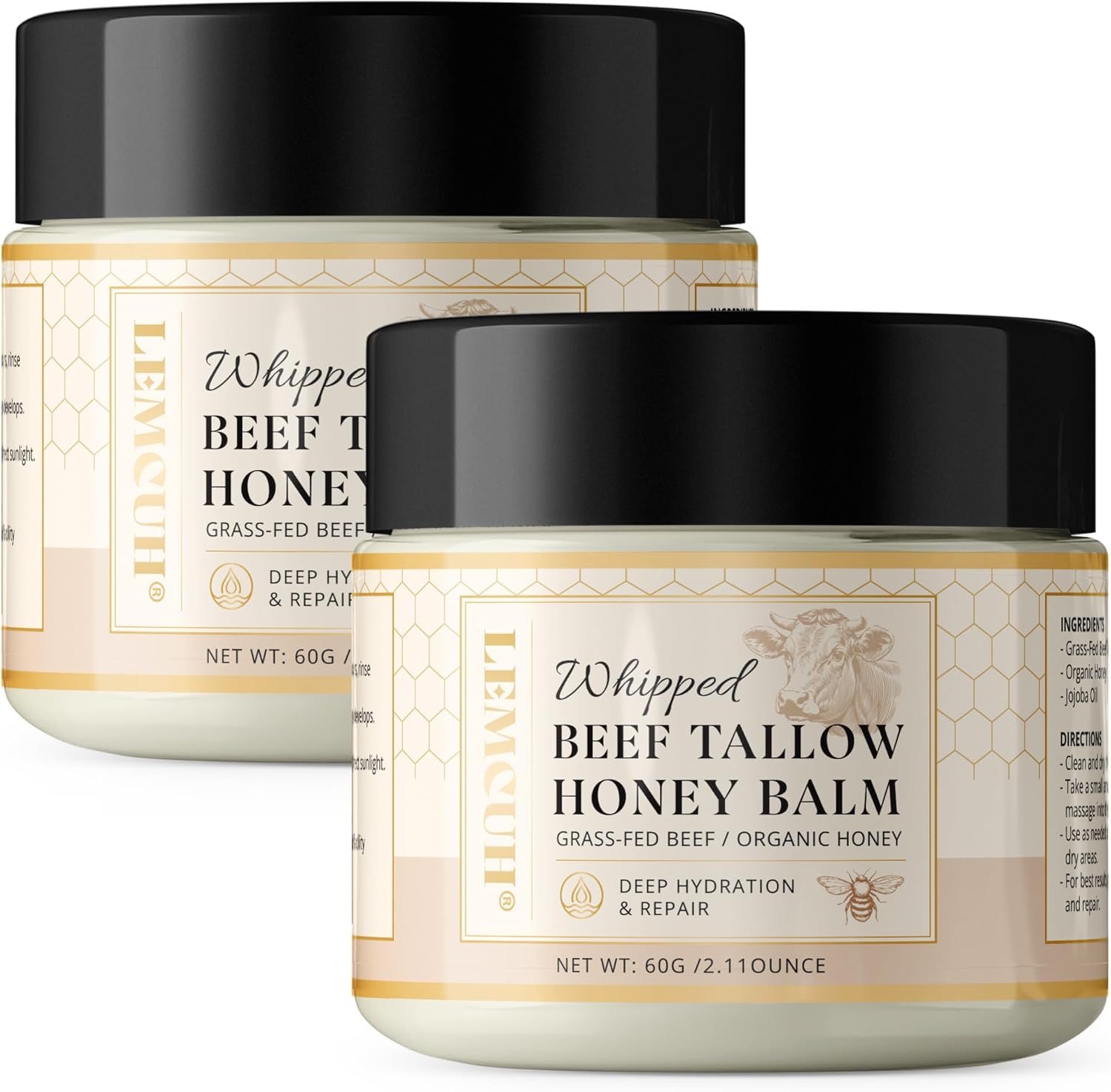 100% Grass Fed Whipped Beef Tallow Face Cream with Raw Honey, Jojoba Oil & Vitamin E - Moisturizer for Dry, Eczema & Sensitive Skin (120g)