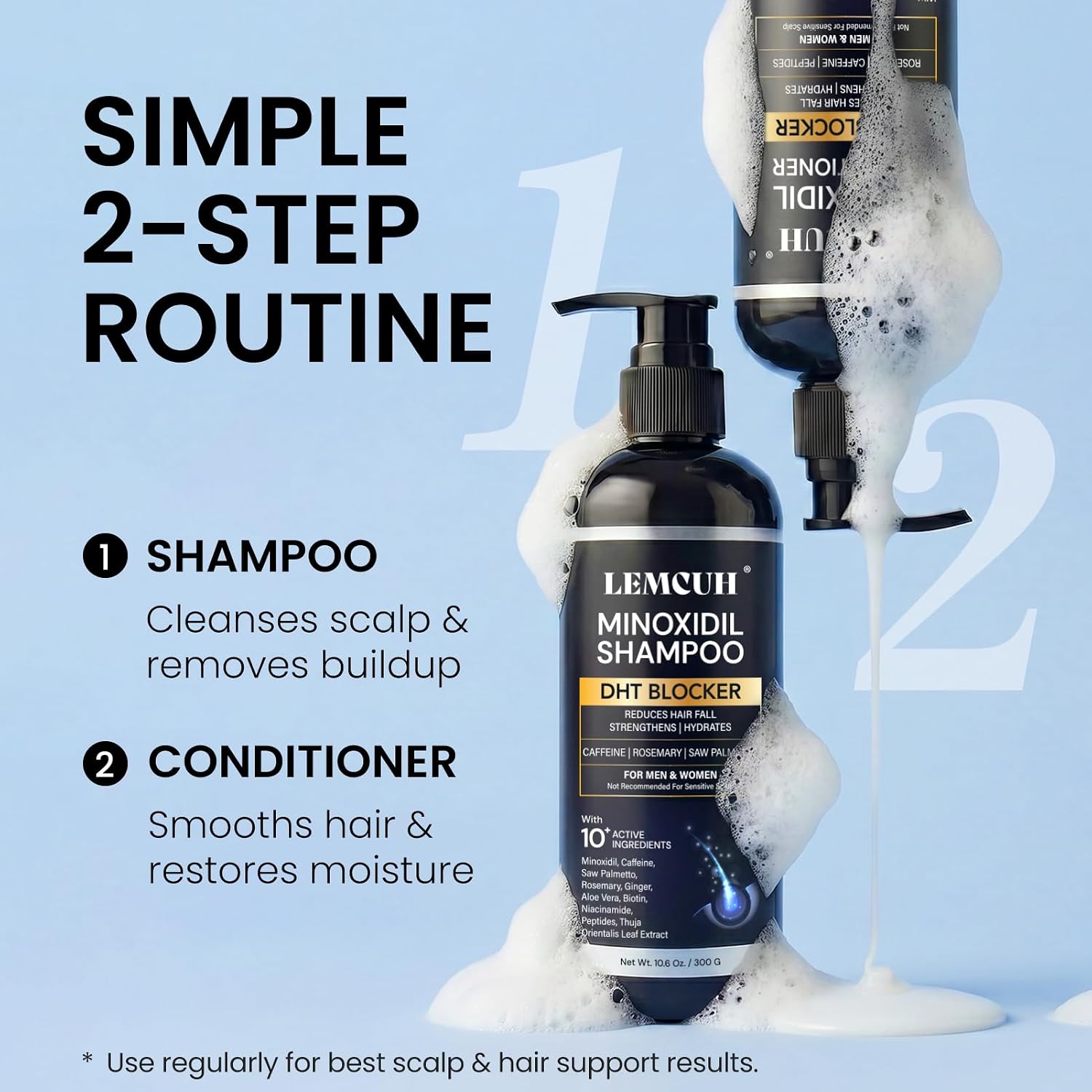 Minoxidil Shampoo and Conditioner Set for Hair Growth – DHT Blocker Shampoo Conditioner Enriched with Biotin, Saw Palmetto & Ginger – Supports Thicker, Fuller Hair, Scalp Care Formula For Men Women