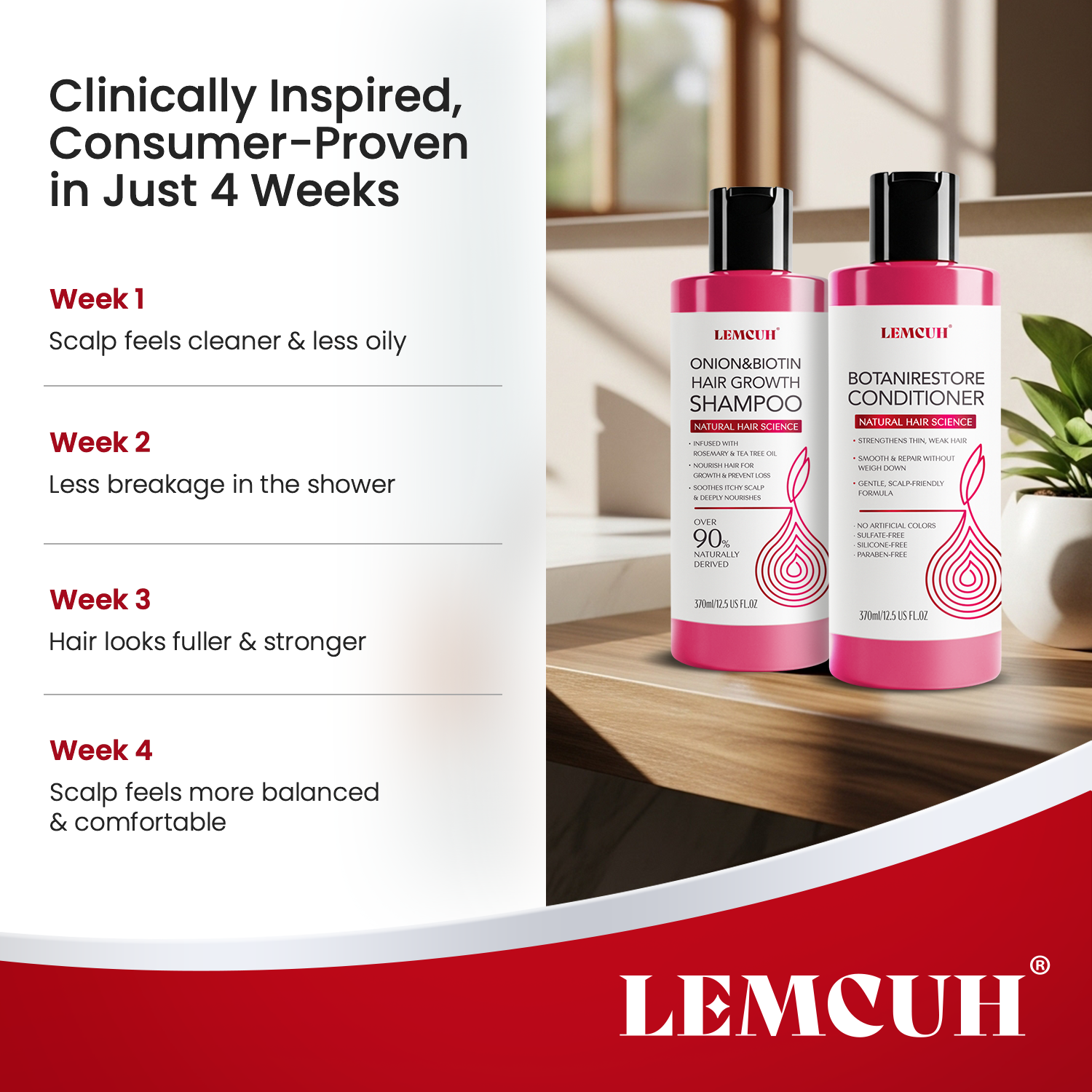 Hair Growth Shampoo and Conditioner Set – Onion Biotin Shampoo and Conditioner for Hair Loss – Rosemary Tea Tree To Support Thickening and Volumizing Hair and Nourishing the Scalp for Women Men