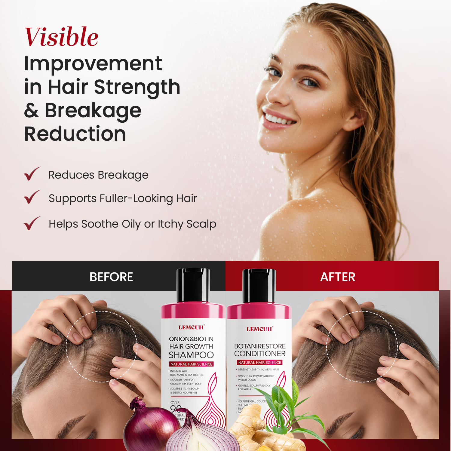 Hair Growth Shampoo and Conditioner Set – Onion Biotin Shampoo and Conditioner for Hair Loss – Rosemary Tea Tree To Support Thickening and Volumizing Hair and Nourishing the Scalp for Women Men