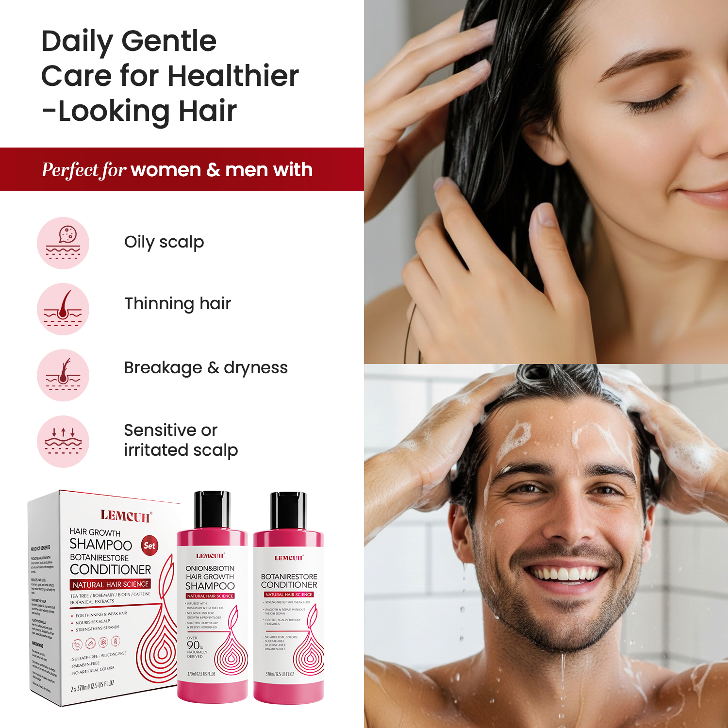 Hair Growth Shampoo and Conditioner Set – Onion Biotin Shampoo and Conditioner for Hair Loss – Rosemary Tea Tree To Support Thickening and Volumizing Hair and Nourishing the Scalp for Women Men