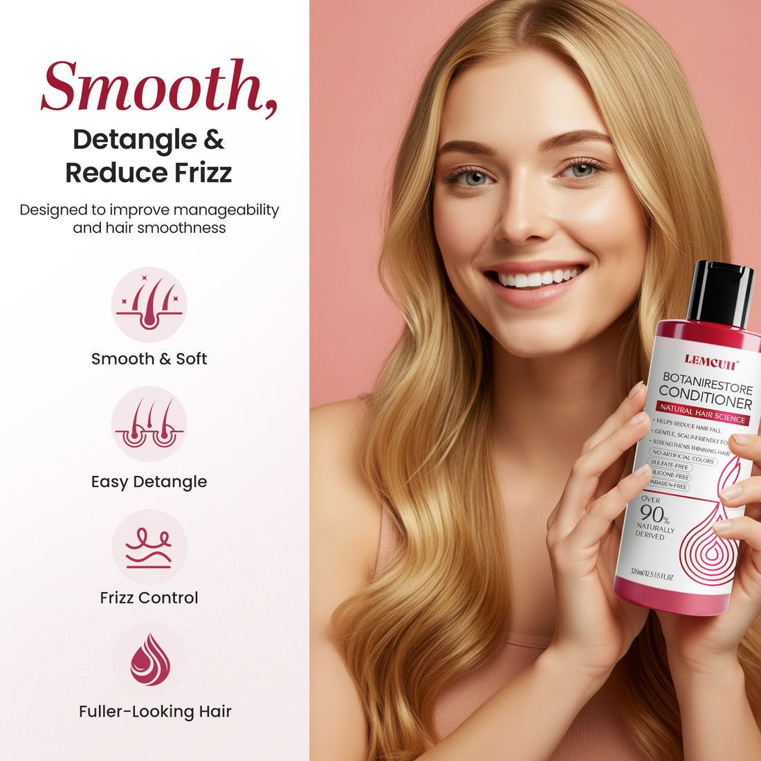 Hair Conditioner for Thinning Hair – Onion & Biotin Conditioner for Scalp Care – Strengthening & Moisturizing Formula with Caffeine, Ginger & Ginseng – Gentle Daily Use, 12.5Fl Oz