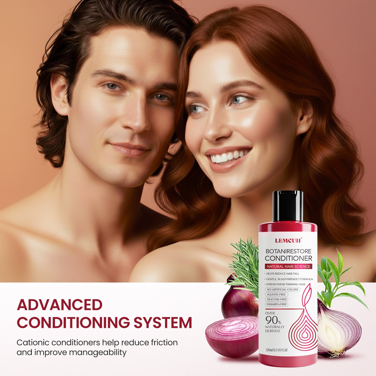 Onion & Biotin Hair Conditioner for Thinning Hair & Scalp Care - Strengthening Formula with Caffeine, Ginger & Ginseng - Daily Use (12.5 oz)
